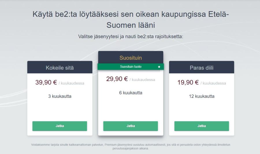 Be2 Hinta ja jäsenyysvaihtoehdot